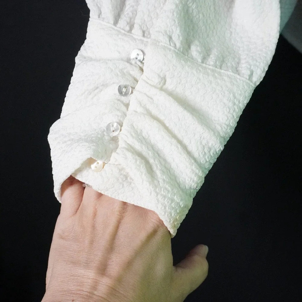 ASTR The Label‎ Ruched Blouse Puff Long Sleeve Textured White Top XL